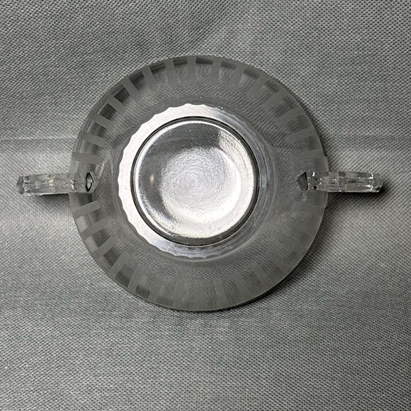 1930s Serving Bowl & Mayonnaise Spoon Silver Rim Art Deco Depression Glass UV - Picture 7 of 15